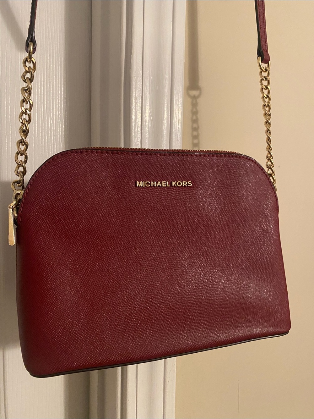 Michael Kors Wine Red Crossbody with Gold Chain